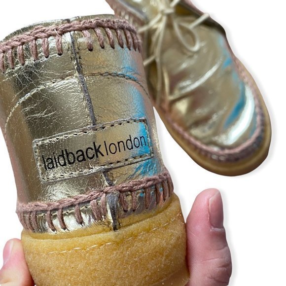 NWT Laidback London Crochet-Accented Booties Gold Anthropologie sz 6 Womens Boot - Picture 6 of 12